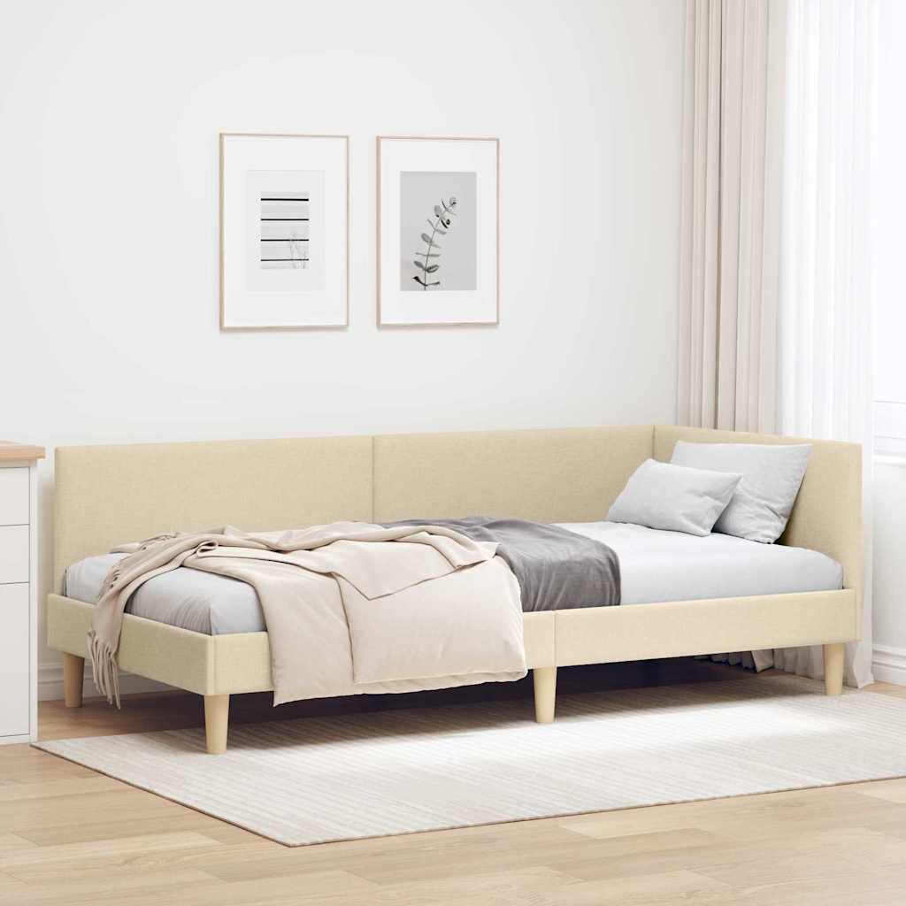 vidaXL Κρεβάτι Γωνίας Κρεμ 90 x 190 cm Ύφασμα