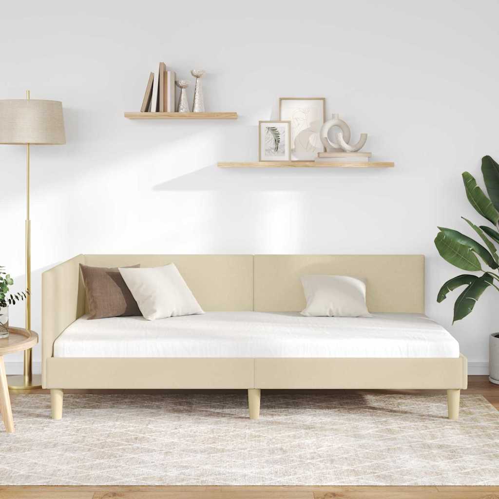 vidaXL Κρεβάτι Γωνίας Κρεμ 90 x 190 cm Ύφασμα