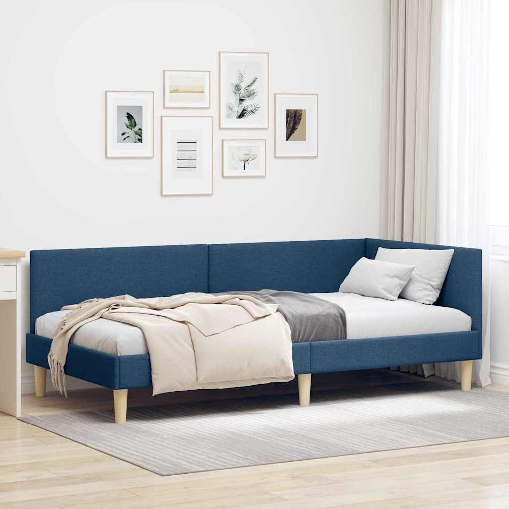 vidaXL Κρεβάτι Γωνίας Μπλε 90 x 190 cm Ύφασμα