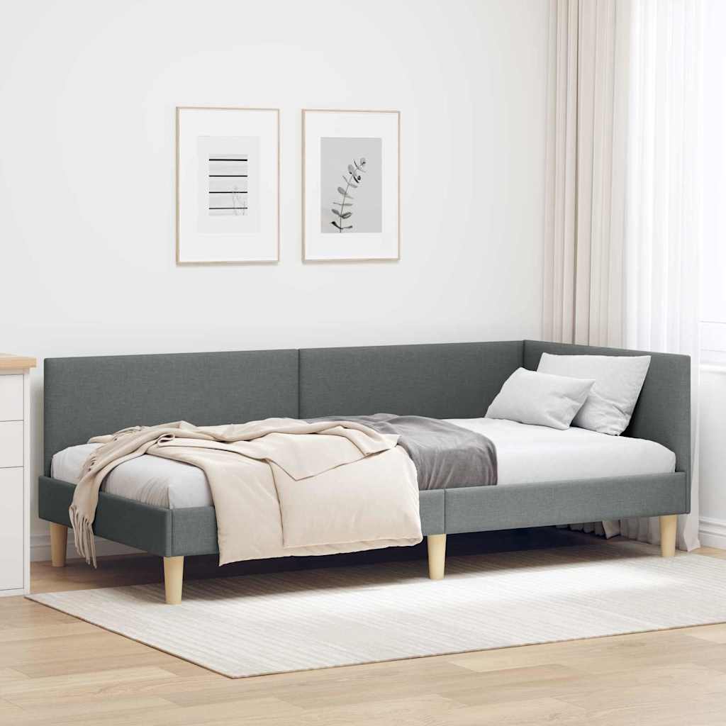 vidaXL Κρεβάτι Γωνίας Σκούρο Γκρι 90 x 200 cm Ύφασμα