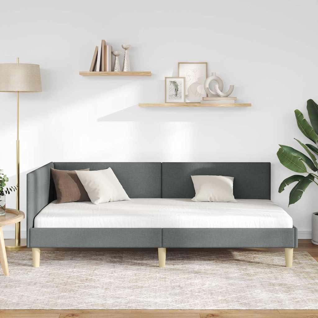 vidaXL Κρεβάτι Γωνίας Σκούρο Γκρι 90 x 200 cm Ύφασμα
