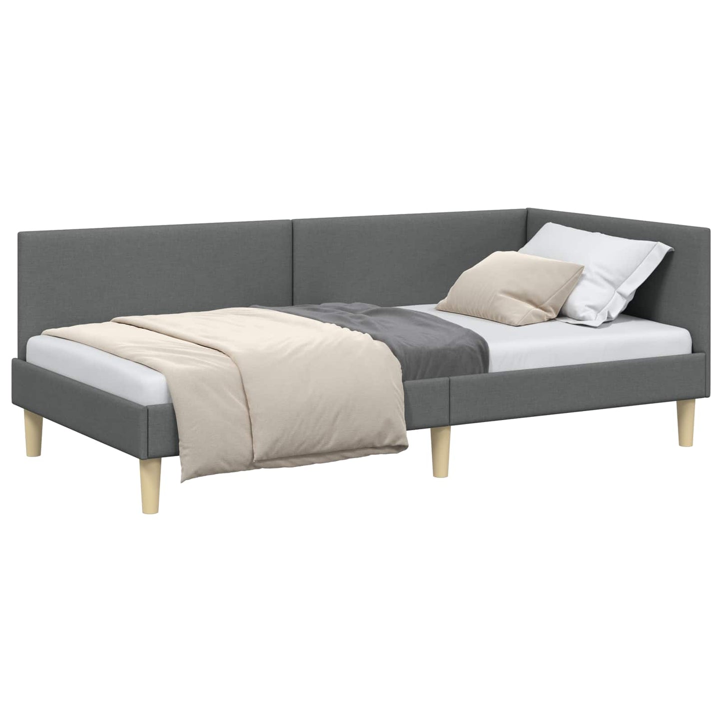 vidaXL Κρεβάτι Γωνίας Σκούρο Γκρι 90 x 200 cm Ύφασμα