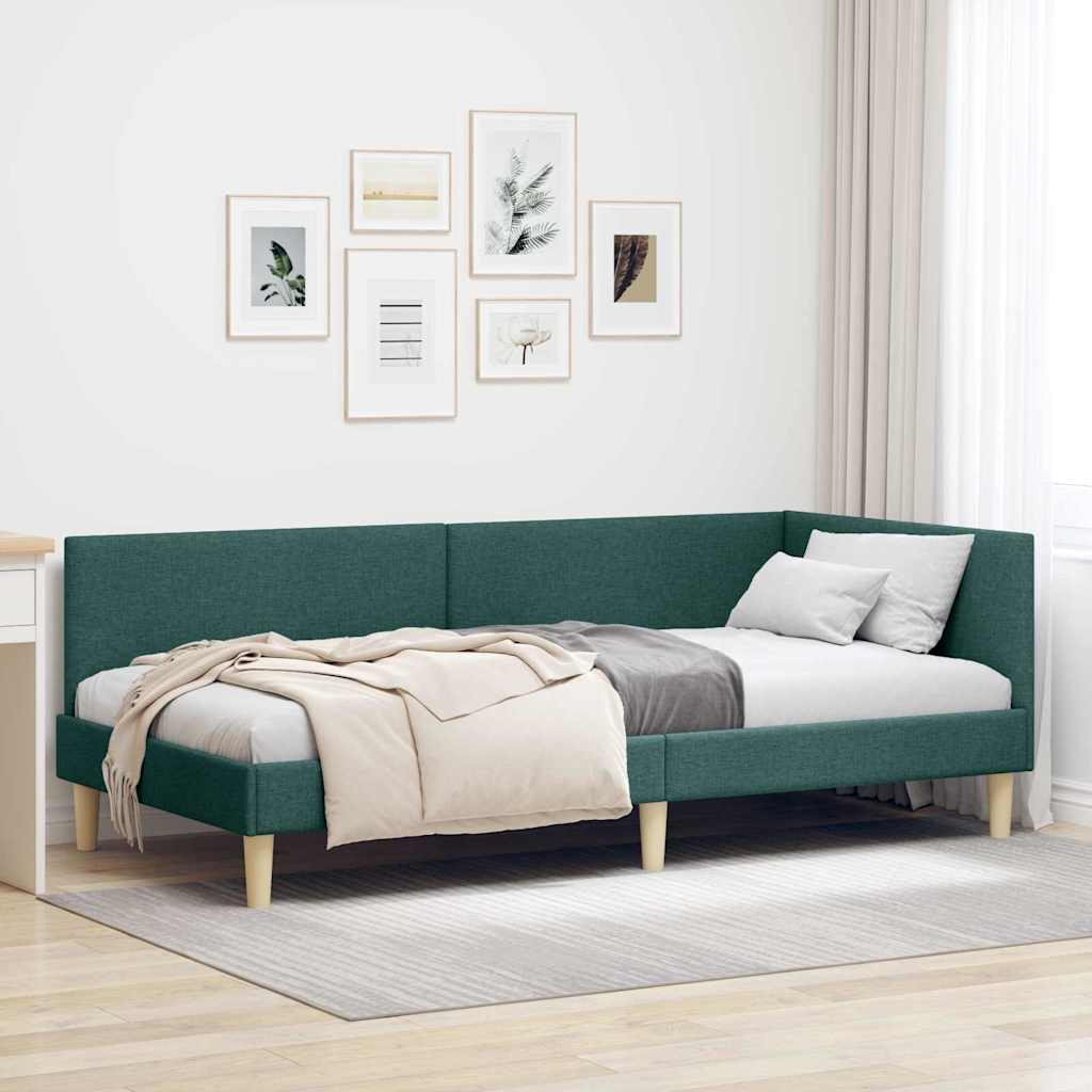 vidaXL Κρεβάτι Γωνίας Σκούρο Πράσινο 90 x 200 cm Ύφασμα