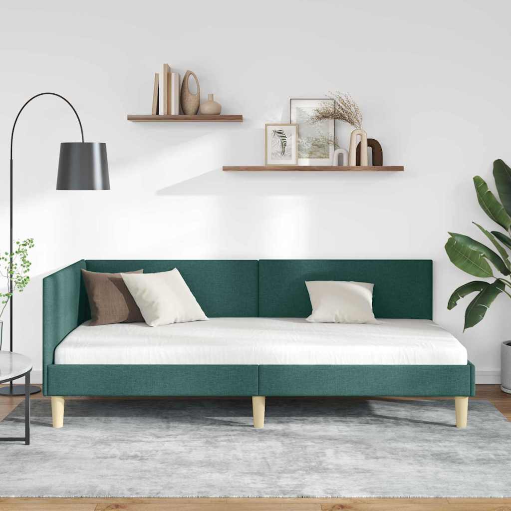 vidaXL Κρεβάτι Γωνίας Σκούρο Πράσινο 90 x 200 cm Ύφασμα