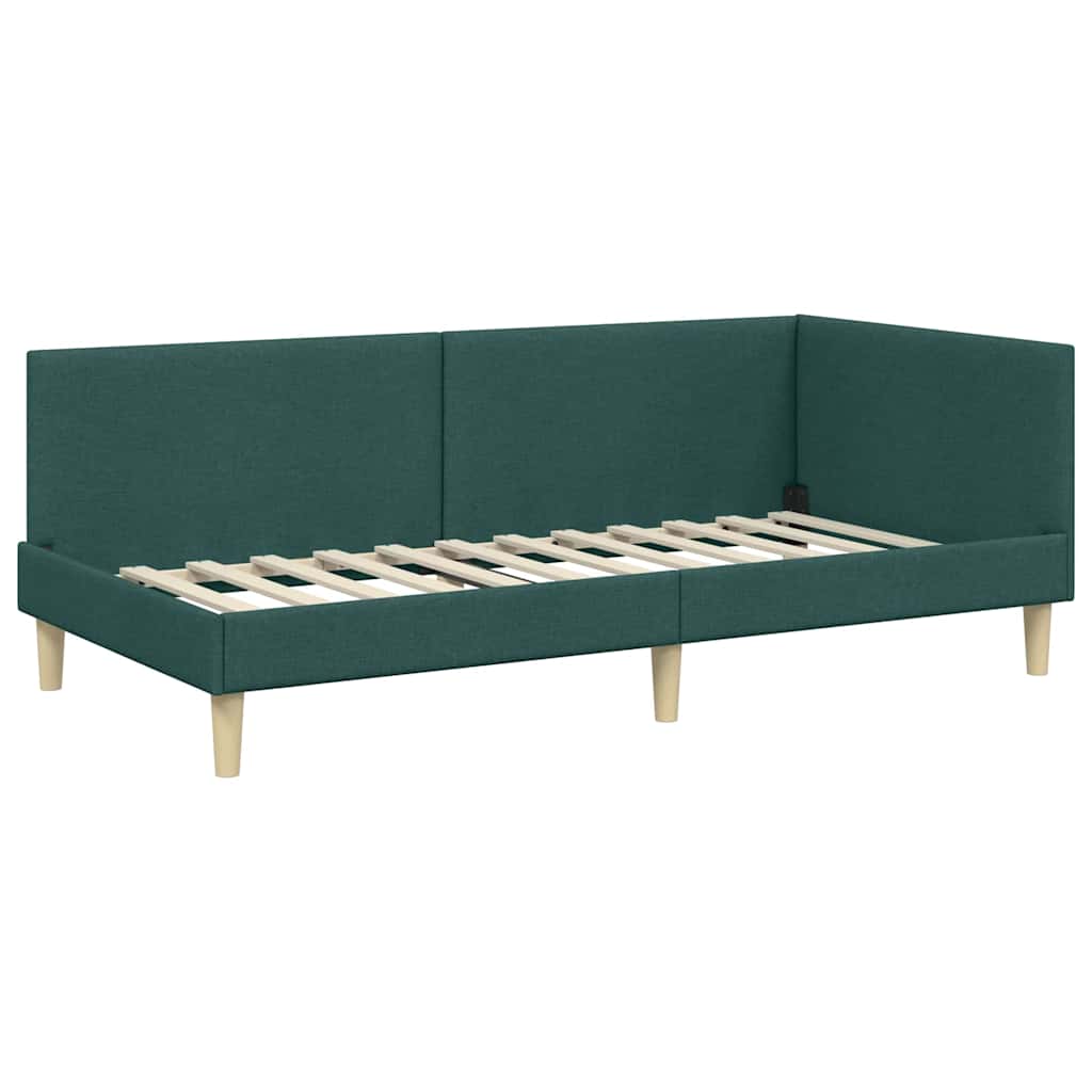 vidaXL Κρεβάτι Γωνίας Σκούρο Πράσινο 90 x 200 cm Ύφασμα