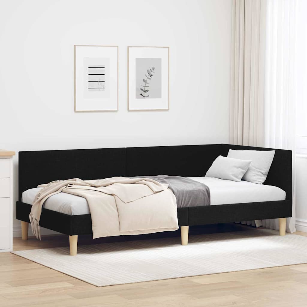 vidaXL Κρεβάτι Γωνίας Μαύρο 100 x 200 cm Ύφασμα