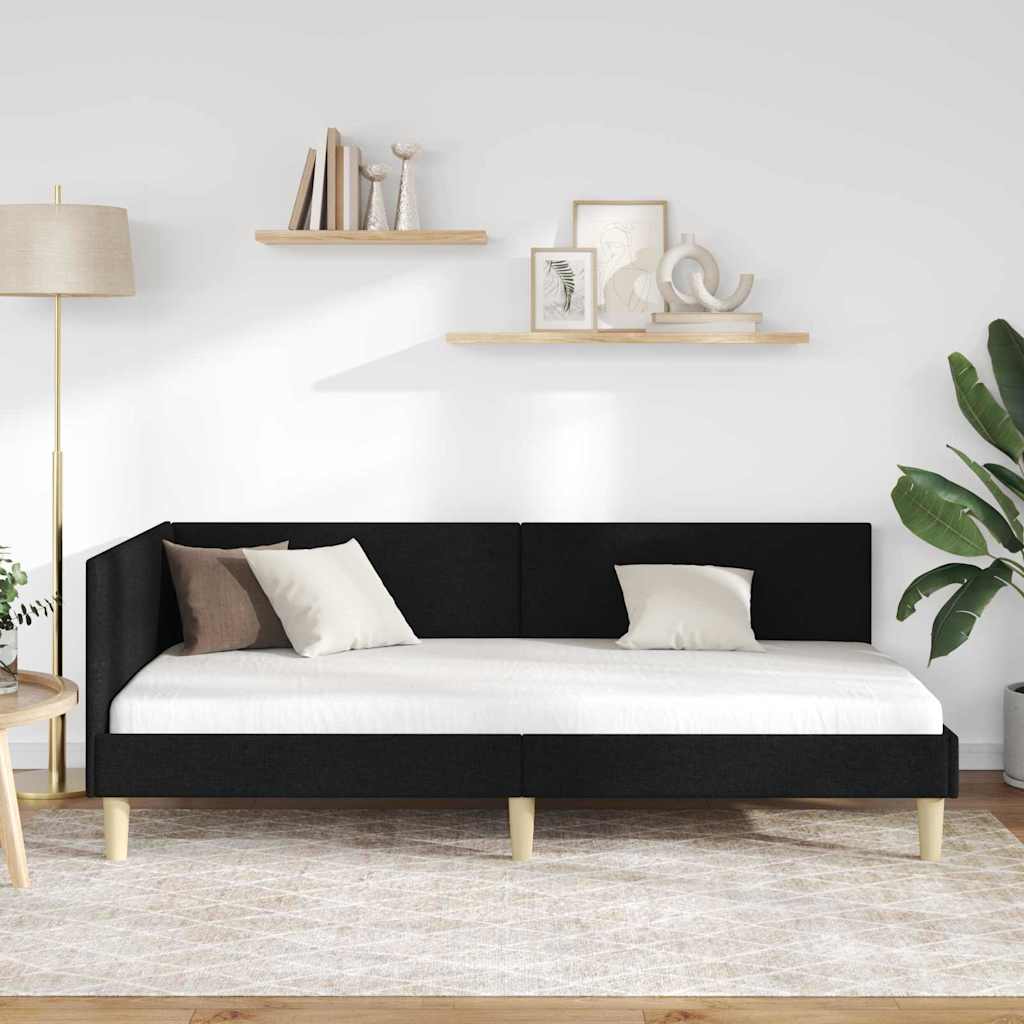 vidaXL Κρεβάτι Γωνίας Μαύρο 100 x 200 cm Ύφασμα
