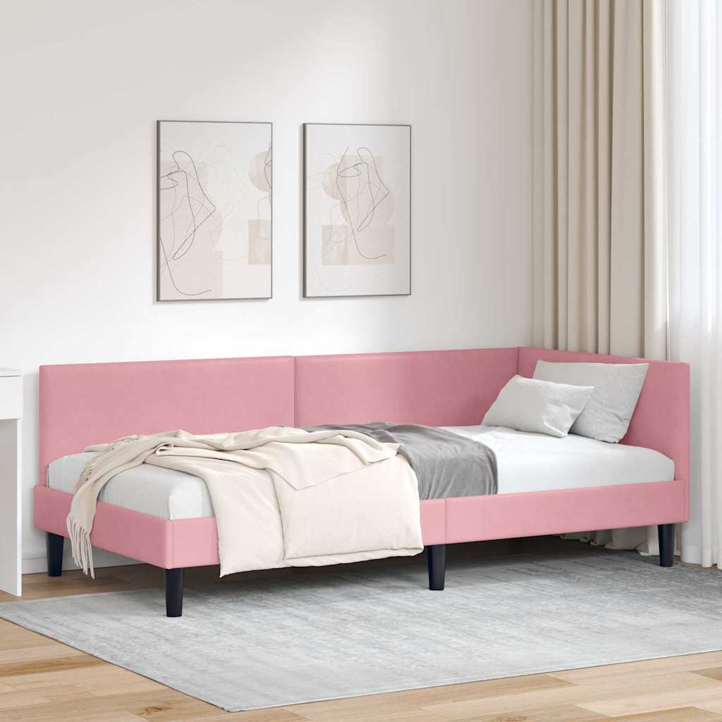 vidaXL Κρεβάτι Γωνίας Ροζ 90 x 190 cm Βελούδο
