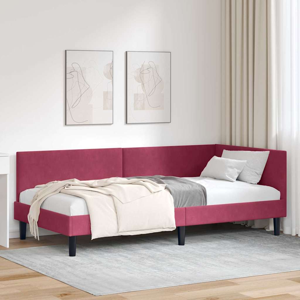 vidaXL Κρεβάτι Γωνίας Κόκκινο 90 x 200 cm Βελούδο