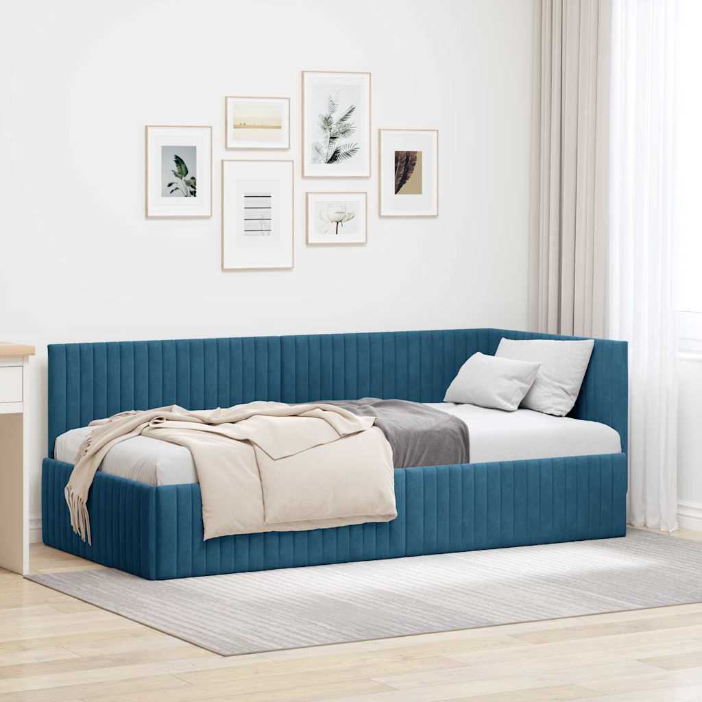 vidaXL Κρεβάτι Γωνίας Μπλε 90 x 190 cm Βελούδο
