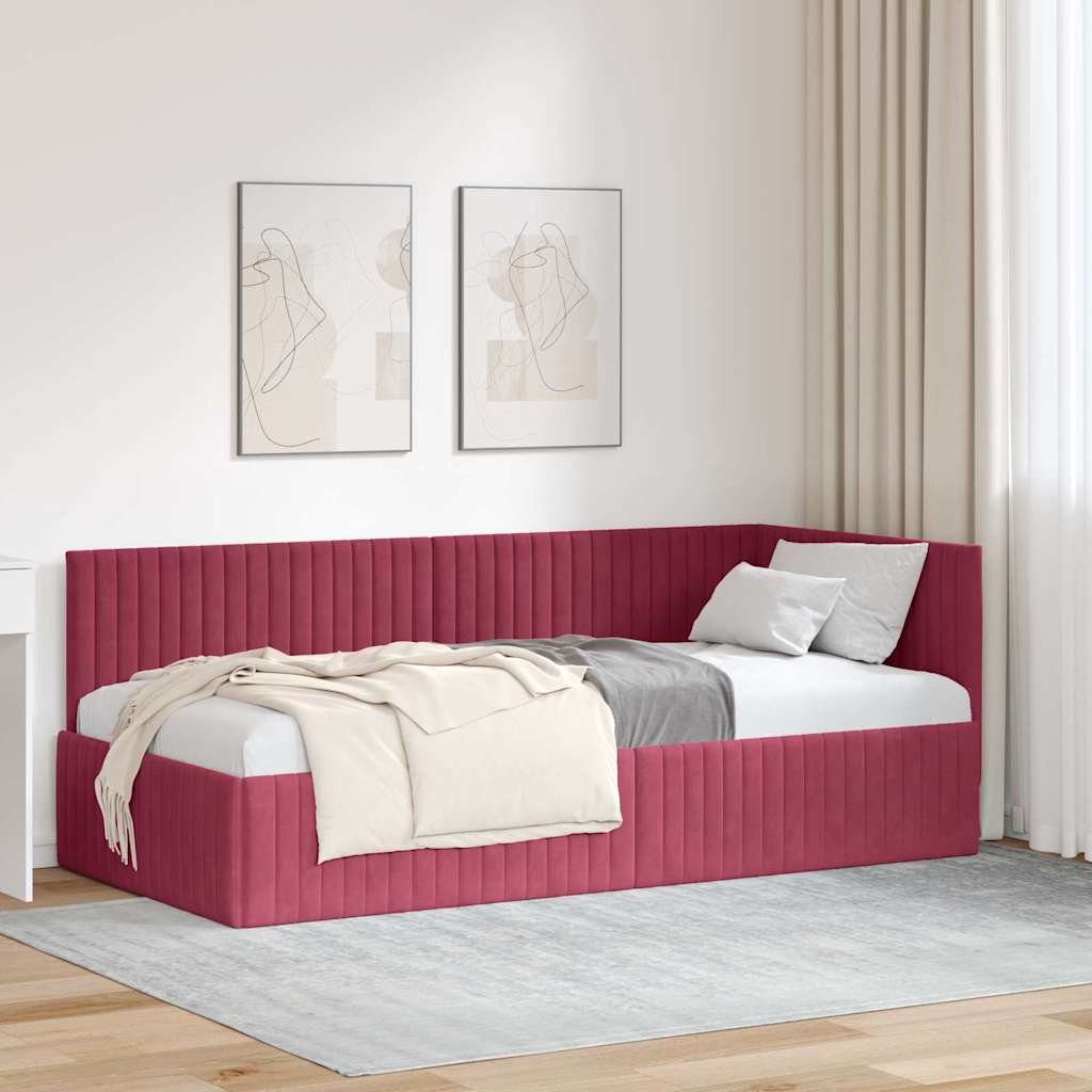 vidaXL Κρεβάτι Γωνίας Κόκκινο 90 x 190 cm Βελούδο