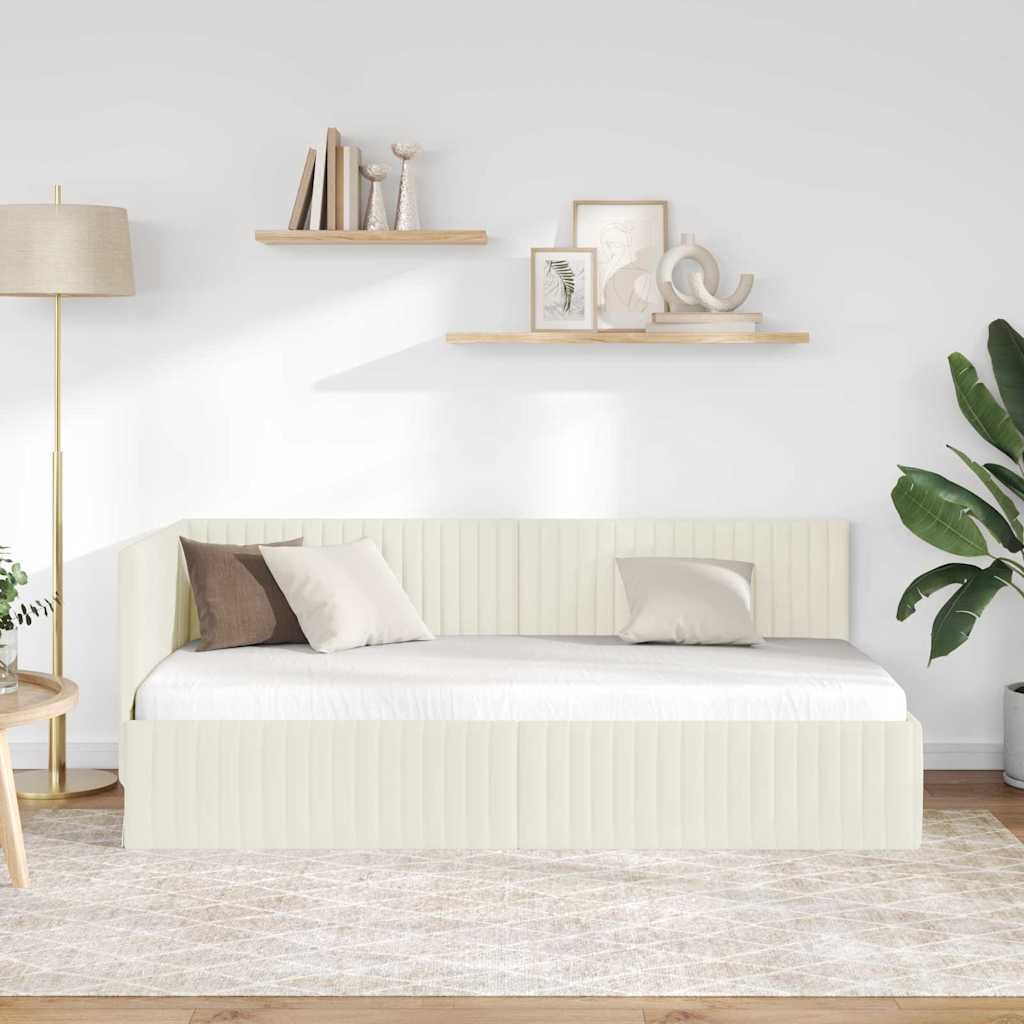 vidaXL Κρεβάτι Γωνίας Κρεμ 90 x 190 cm Βελούδο