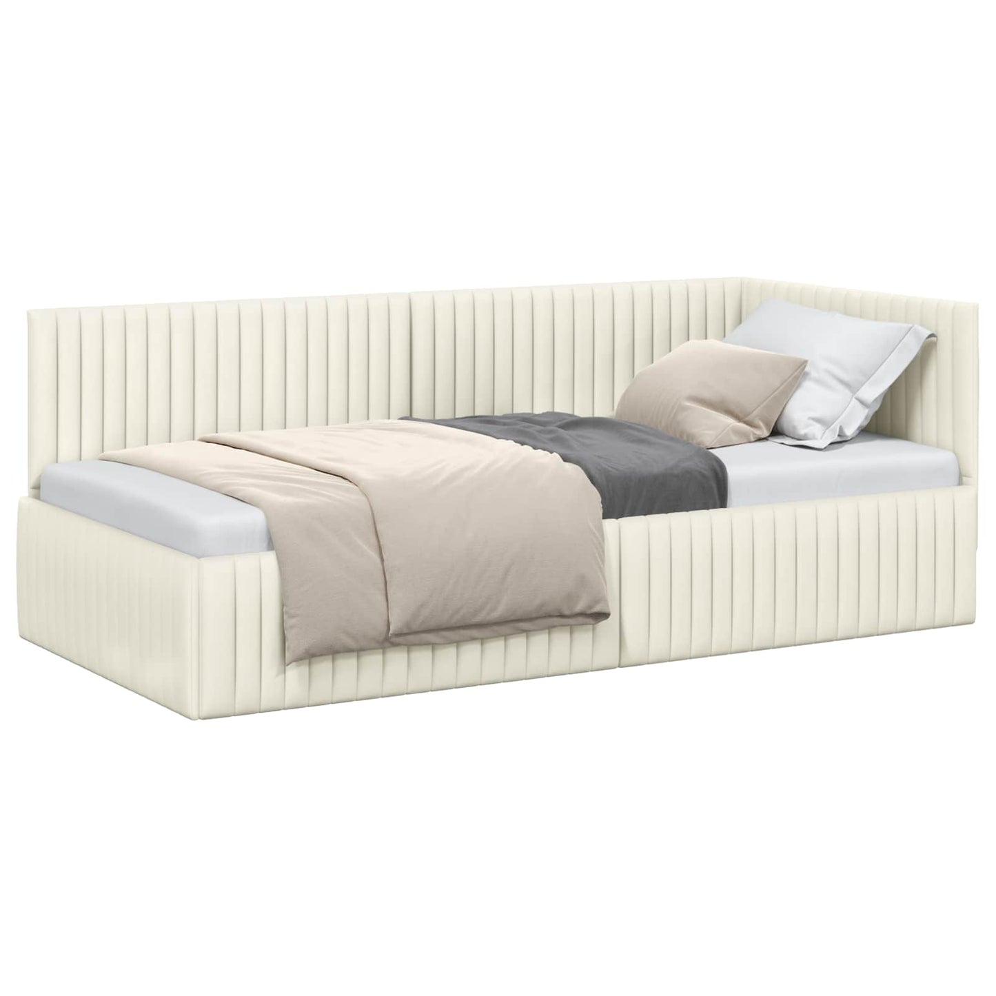 vidaXL Κρεβάτι Γωνίας Κρεμ 90 x 190 cm Βελούδο