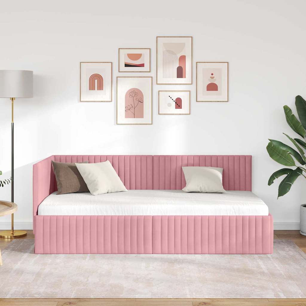 vidaXL Κρεβάτι Γωνίας Ροζ 90 x 200 cm Βελούδο