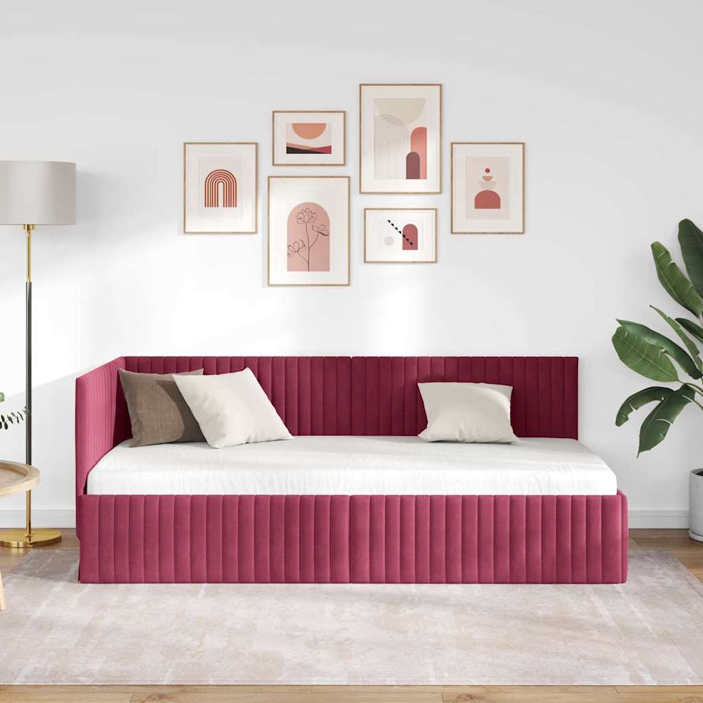 vidaXL Κρεβάτι Γωνίας Κόκκινο 90 x 200 cm Βελούδο