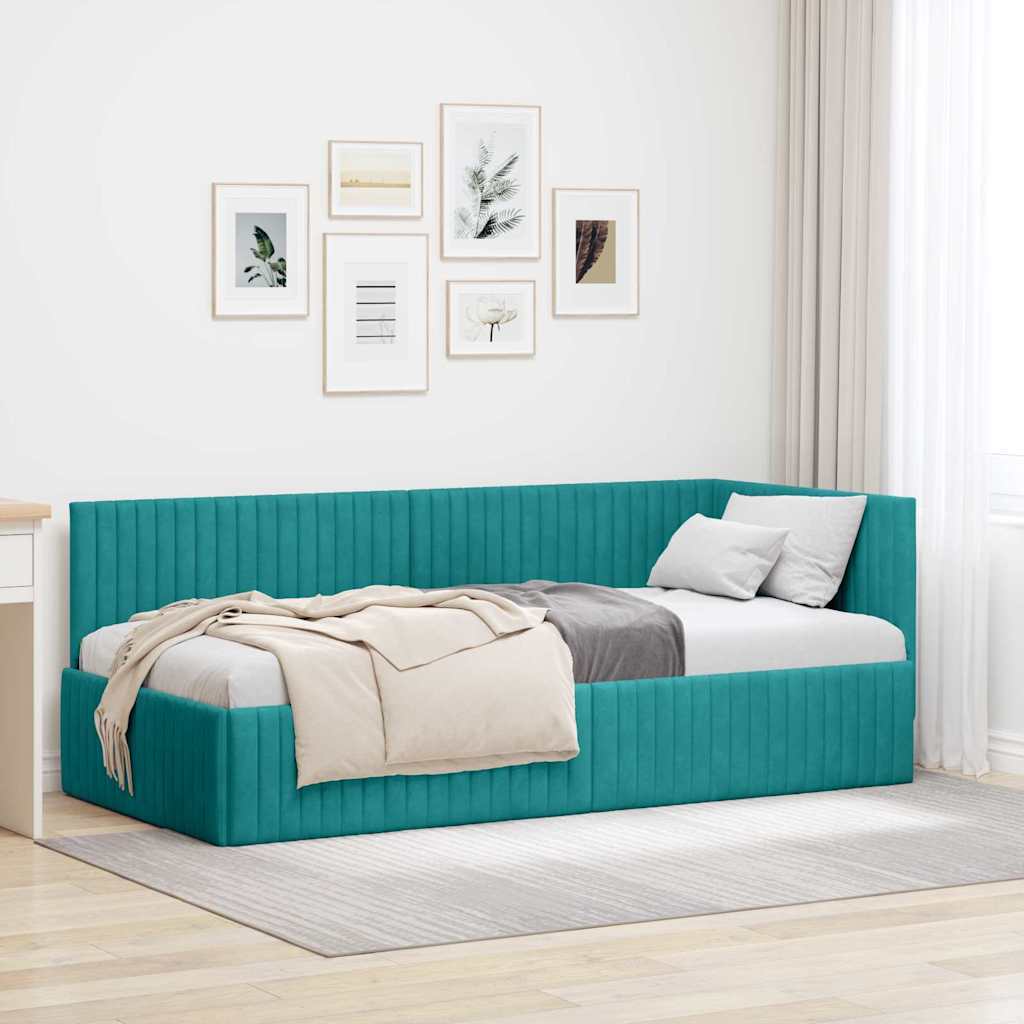 vidaXL Κρεβάτι Γωνίας Τιρκουάζ 90 x 200 cm Βελούδο