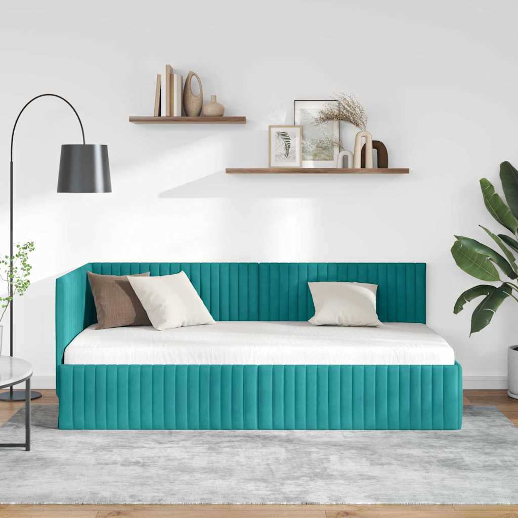 vidaXL Κρεβάτι Γωνίας Τιρκουάζ 90 x 200 cm Βελούδο