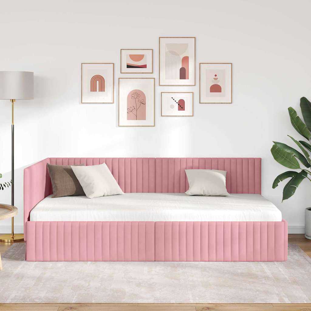 vidaXL Κρεβάτι Γωνίας Ροζ 100 x 200 cm Βελούδο