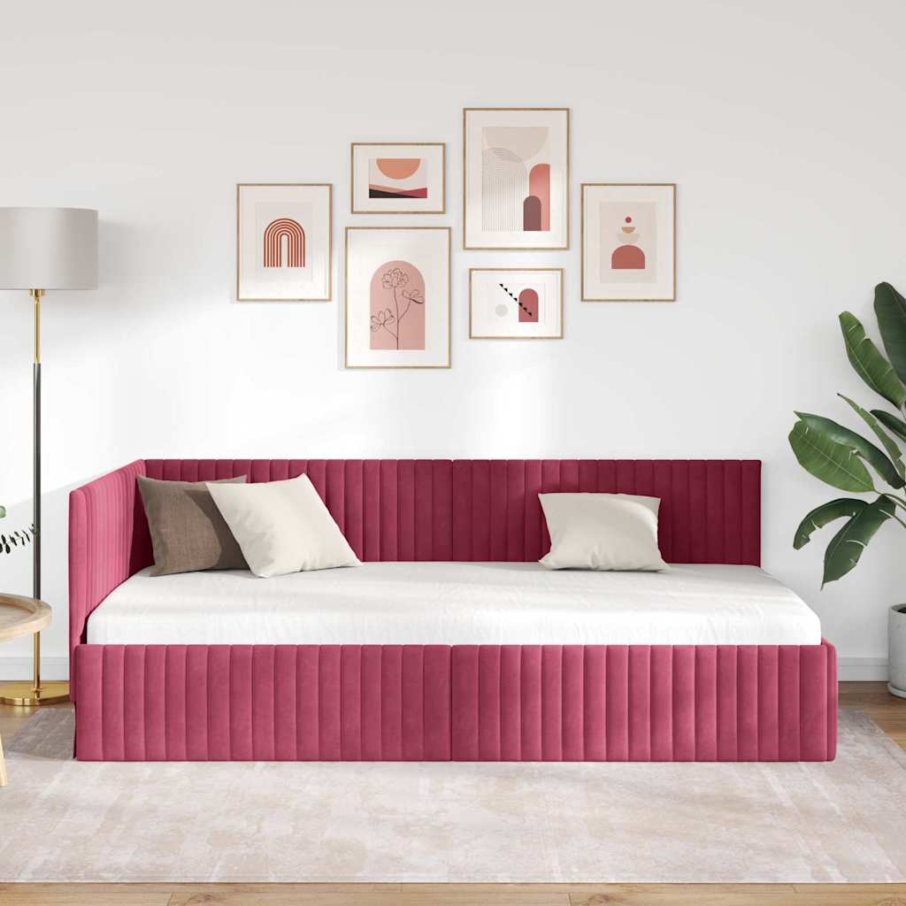 vidaXL Κρεβάτι Γωνίας Κόκκινο 100 x 200 cm Βελούδο