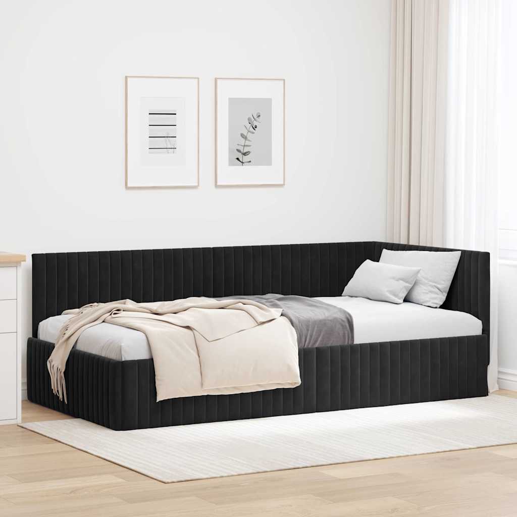 vidaXL Κρεβάτι Γωνίας Μαύρο 100 x 200 cm Βελούδο