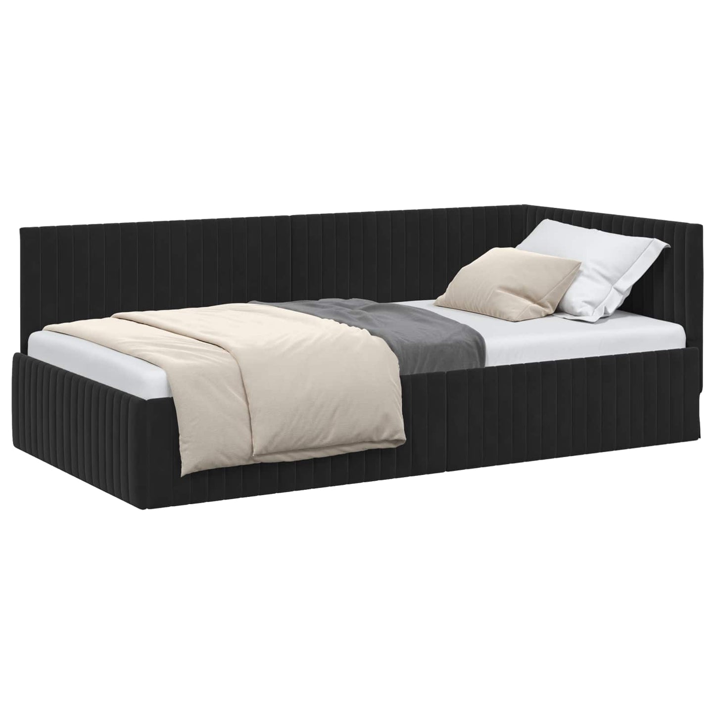 vidaXL Κρεβάτι Γωνίας Μαύρο 100 x 200 cm Βελούδο