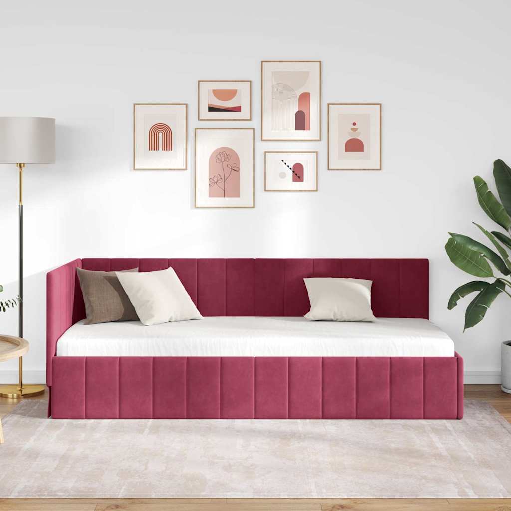 vidaXL Κρεβάτι Γωνίας Κόκκινο 80 x 200 cm Βελούδο