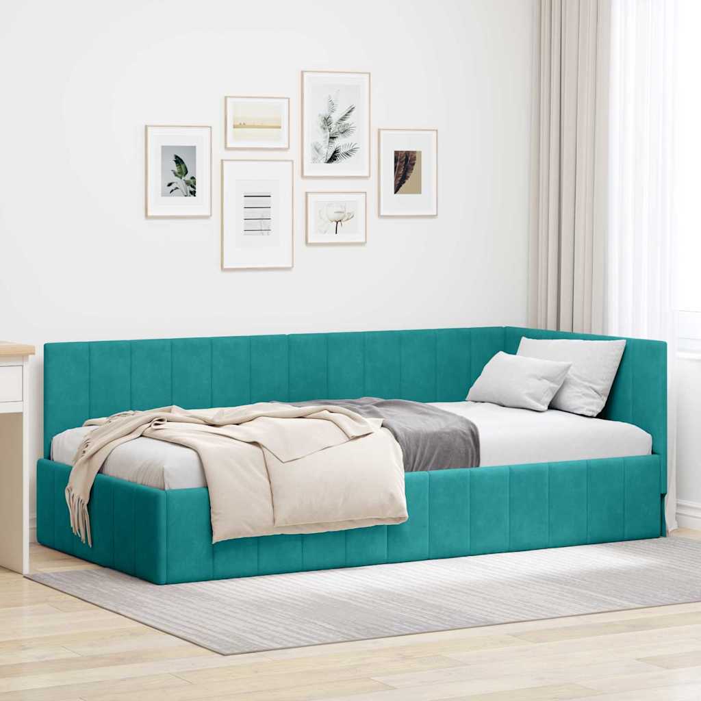 vidaXL Κρεβάτι Γωνίας Τιρκουάζ 90 x 190 cm Βελούδο