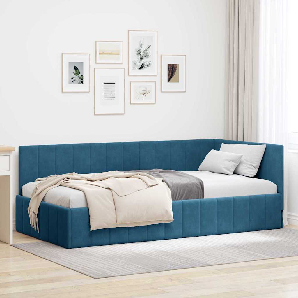 vidaXL Κρεβάτι Γωνίας με κεφαλάρι Μπλε 90 εκ x 200 εκ Βελούδο