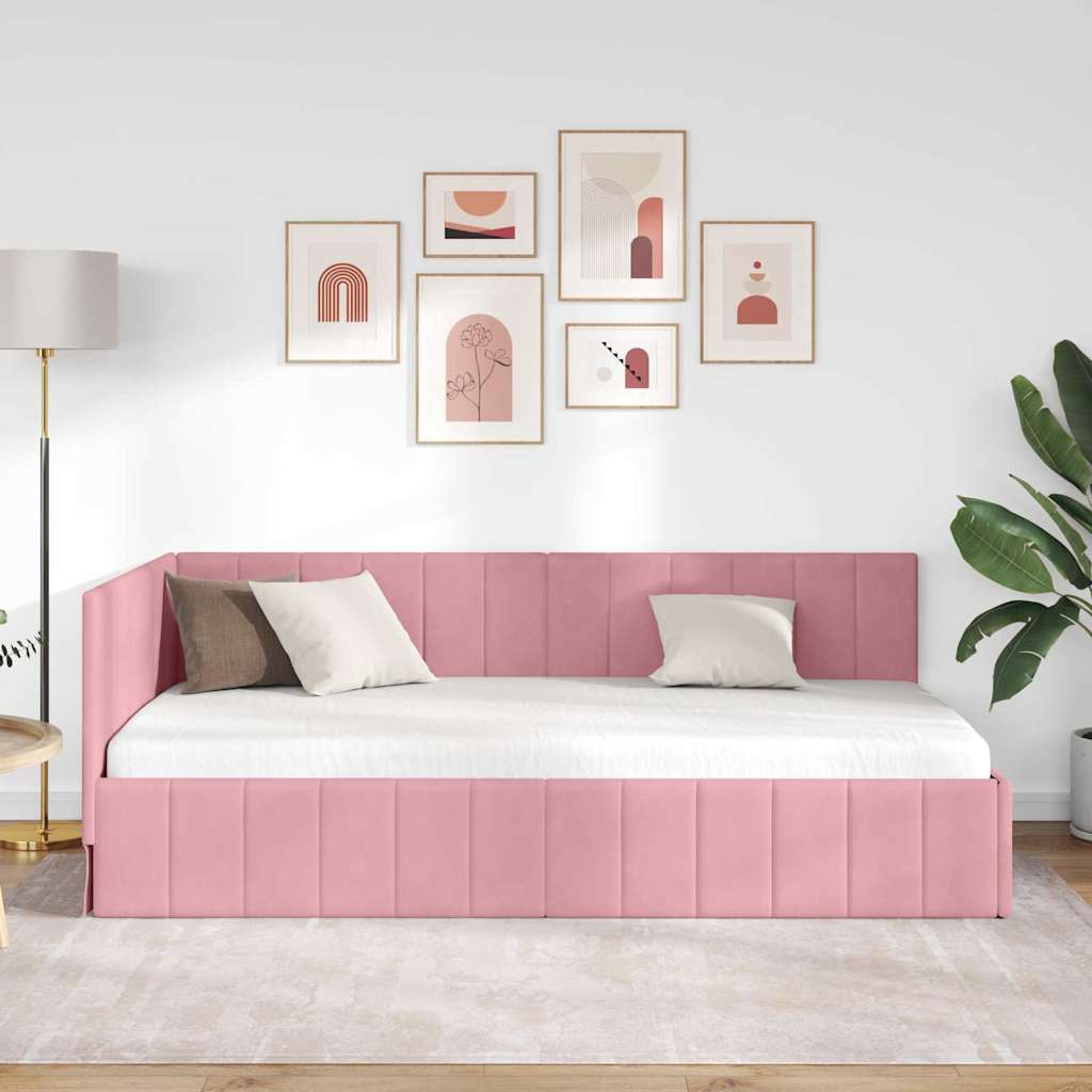 vidaXL Κρεβάτι Γωνίας Ροζ 90 x 200 cm Βελούδο