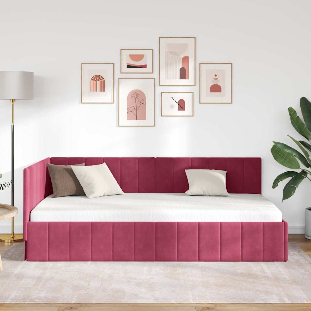 vidaXL Κρεβάτι Γωνίας Κόκκινο 90 x 200 cm Βελούδο