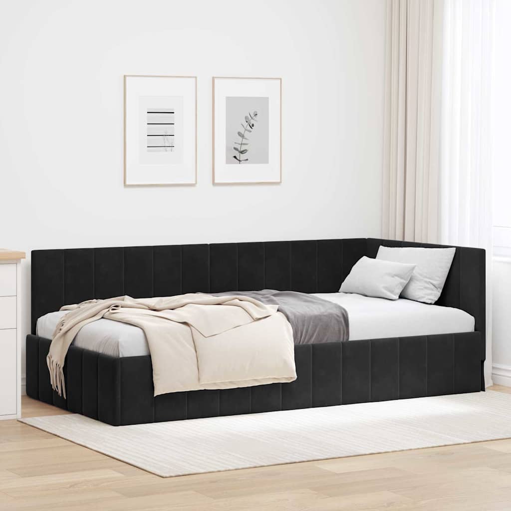 vidaXL Κρεβάτι Γωνίας Μαύρο 100 x 200 cm Βελούδο