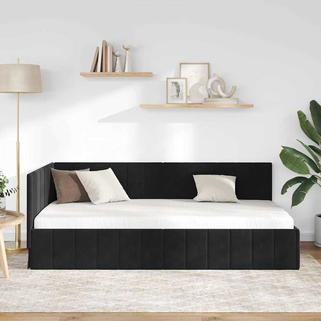 vidaXL Κρεβάτι Γωνίας Μαύρο 100 x 200 cm Βελούδο