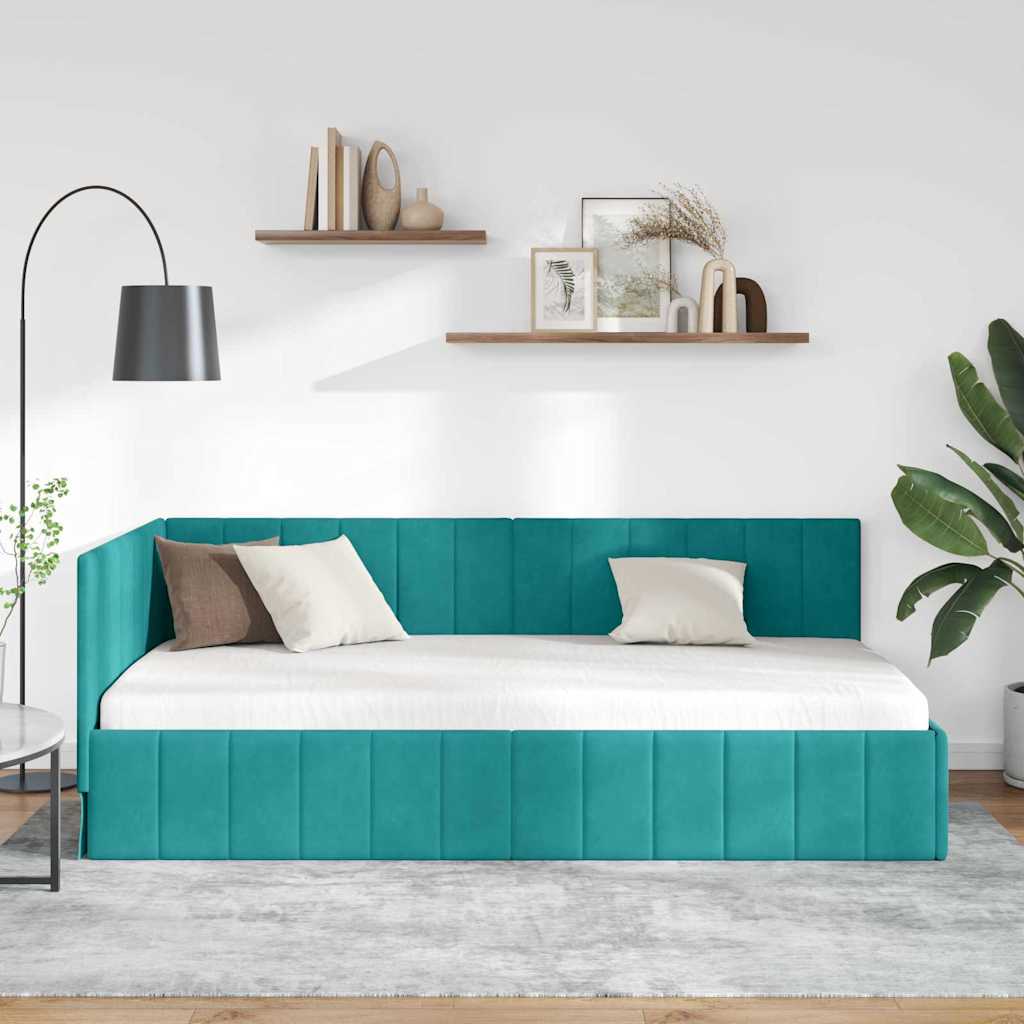 vidaXL Κρεβάτι Γωνίας Τιρκουάζ 100 x 200 cm Βελούδο