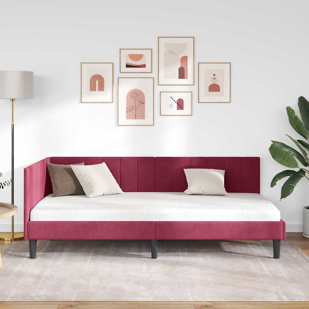vidaXL Κρεβάτι Γωνίας Κόκκινο 90 x 190 cm Βελούδο