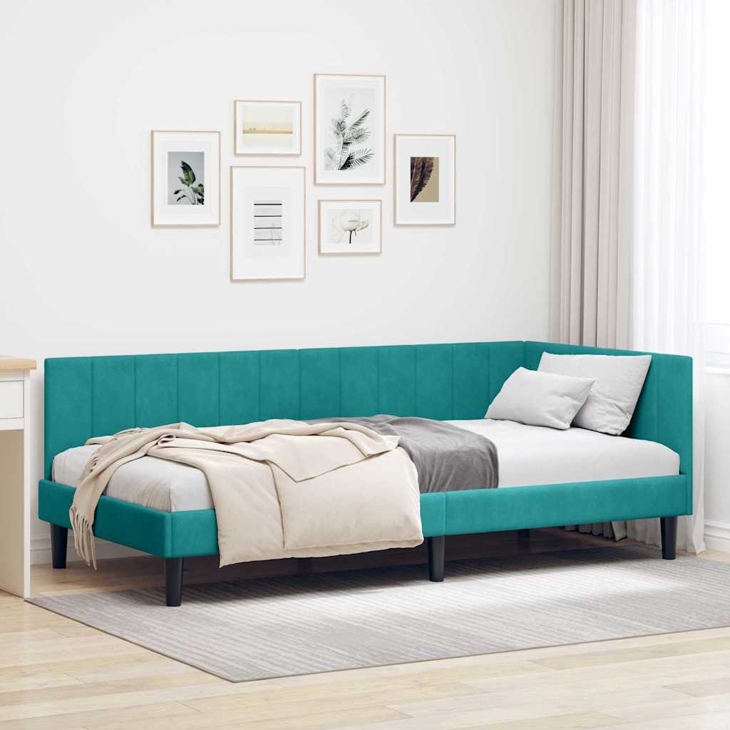 vidaXL Κρεβάτι Γωνίας Τιρκουάζ 90 x 200 cm Βελούδο