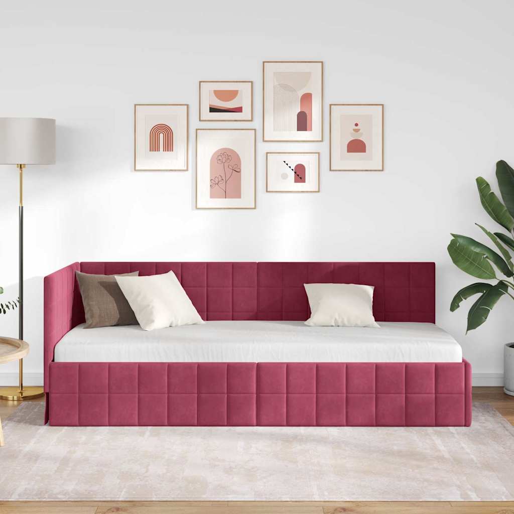 vidaXL Κρεβάτι Γωνίας Κόκκινο 80 x 200 cm Βελούδο