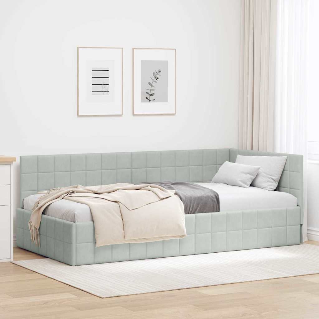 vidaXL Κρεβάτι Γωνίας Ανοιχτό γκρι 90 x 190 cm Βελούδο