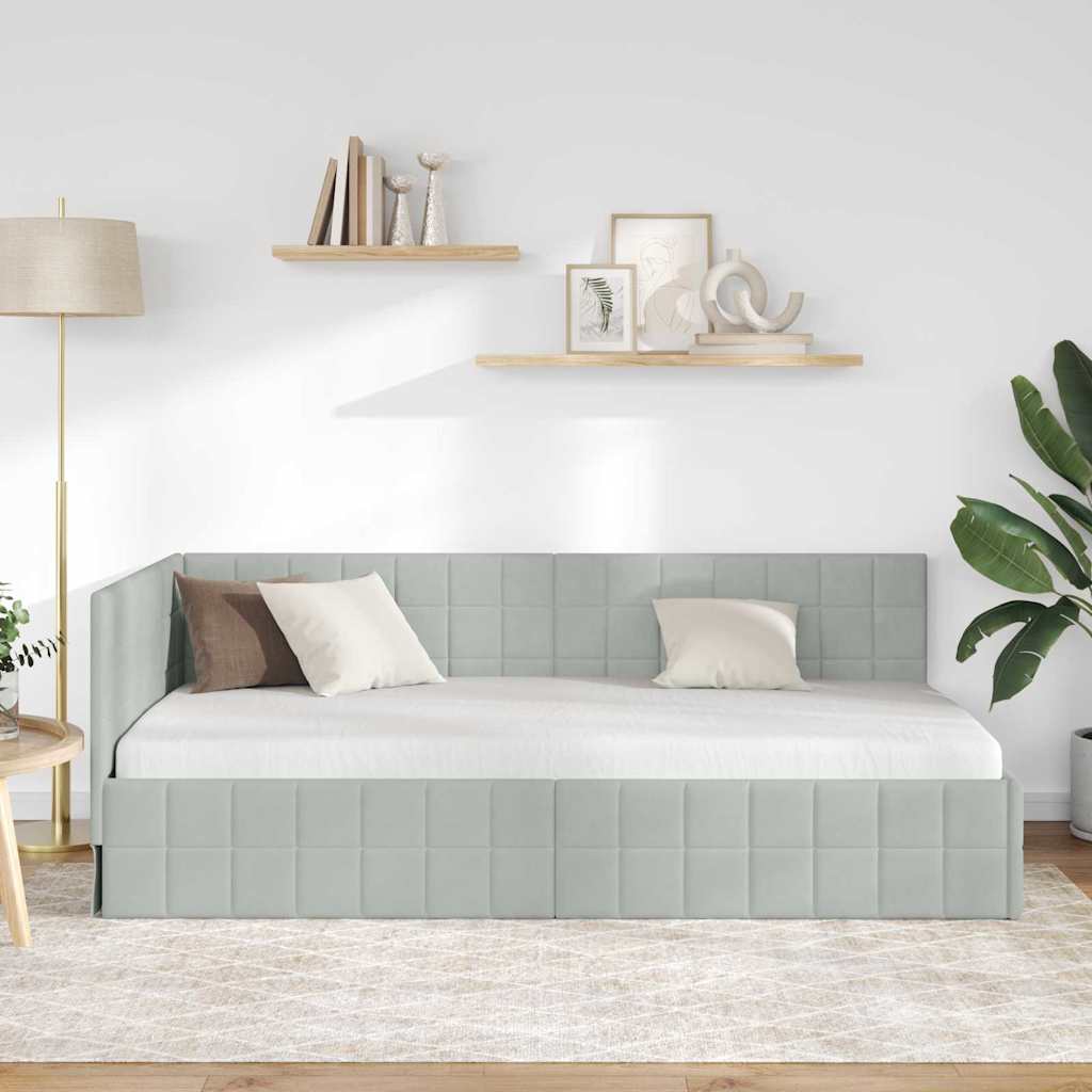 vidaXL Κρεβάτι Γωνίας Ανοιχτό γκρι 90 x 190 cm Βελούδο