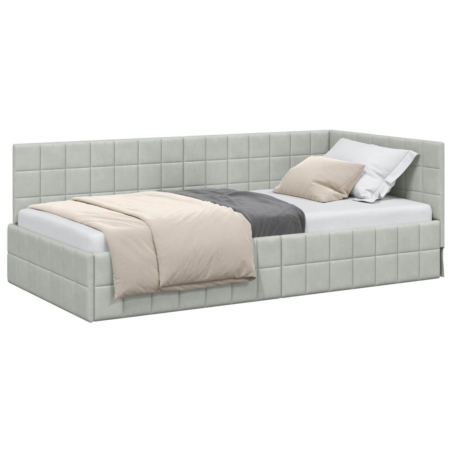 vidaXL Κρεβάτι Γωνίας Ανοιχτό γκρι 90 x 190 cm Βελούδο