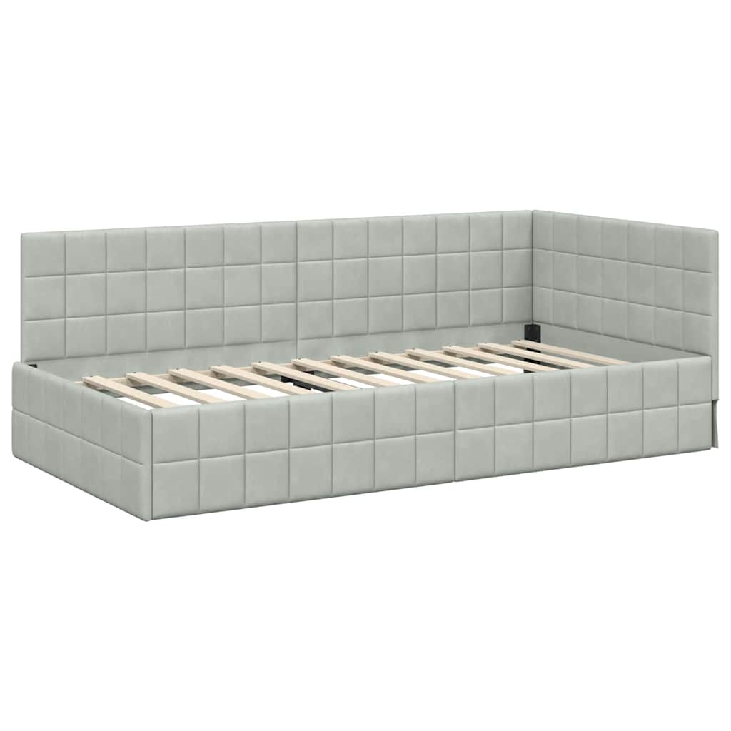 vidaXL Κρεβάτι Γωνίας Ανοιχτό γκρι 90 x 190 cm Βελούδο