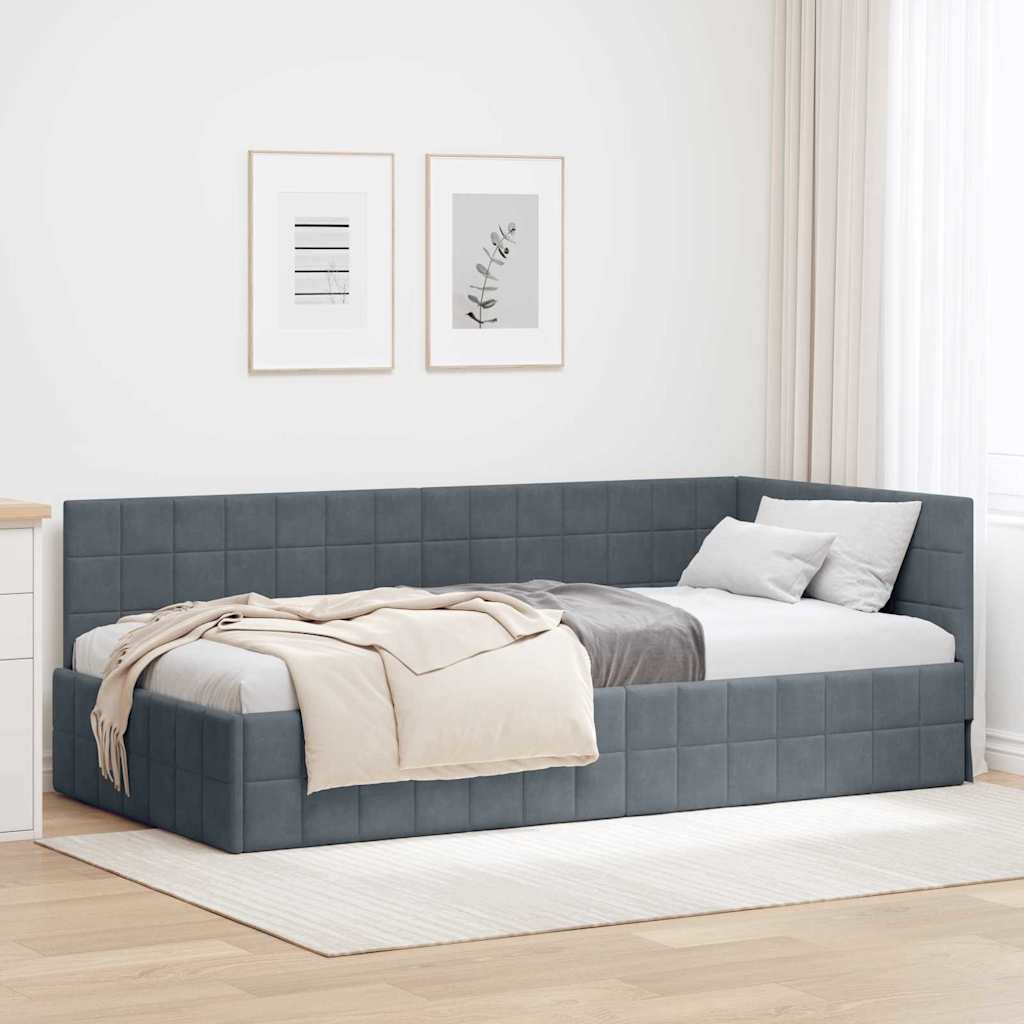 vidaXL Κρεβάτι Γωνίας Σκούρο Γκρι 90 x 190 cm Βελούδο