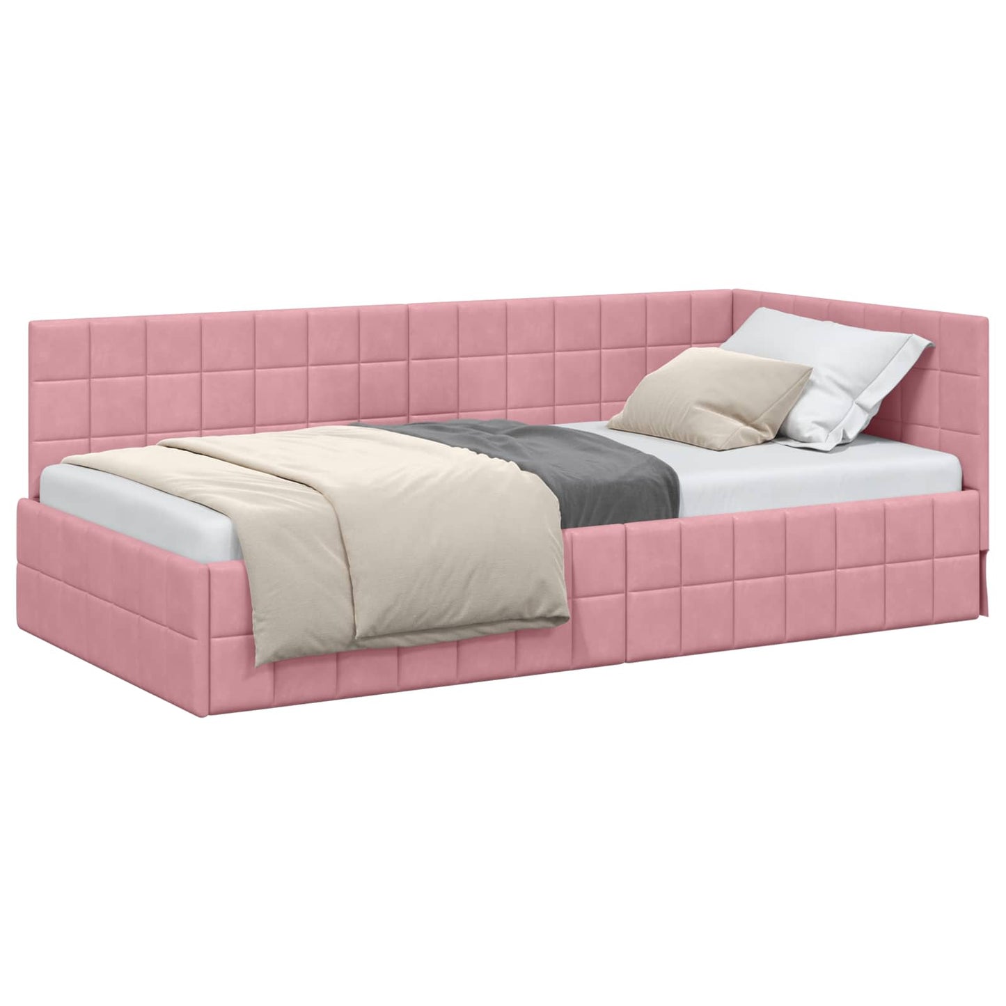 vidaXL Κρεβάτι Γωνίας Ροζ 90 x 190 cm Βελούδο
