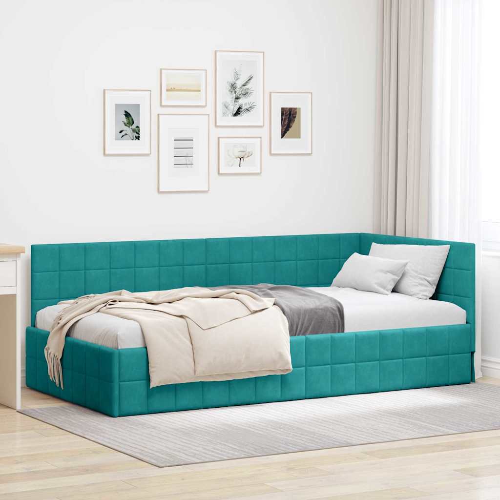 vidaXL Κρεβάτι Γωνίας Τιρκουάζ 90 x 190 cm Βελούδο