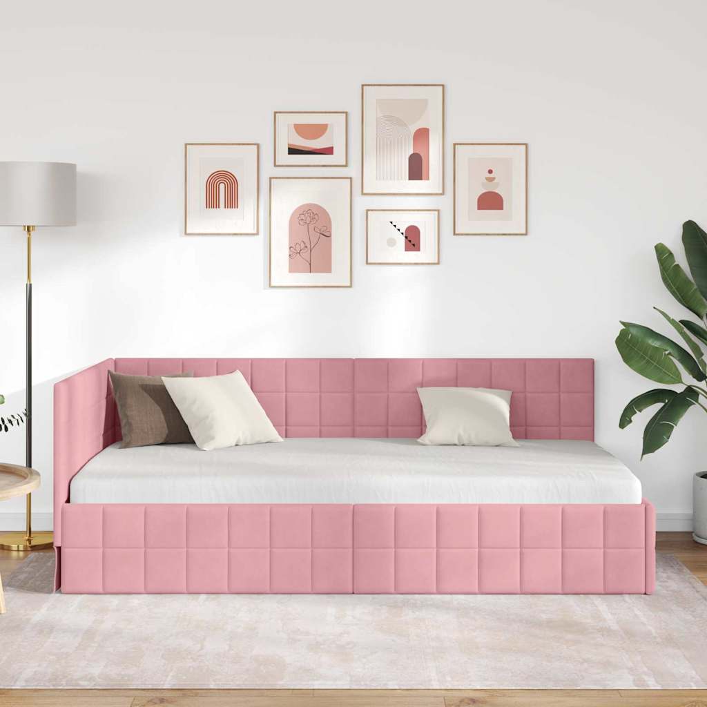 vidaXL Κρεβάτι Γωνίας Ροζ 90 x 200 cm Βελούδο