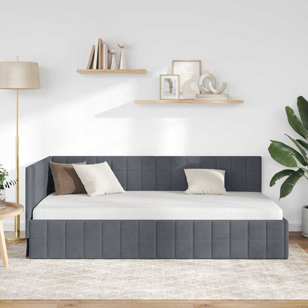 vidaXL Κρεβάτι Γωνίας Σκούρο Γκρι 100 x 200 cm Βελούδο
