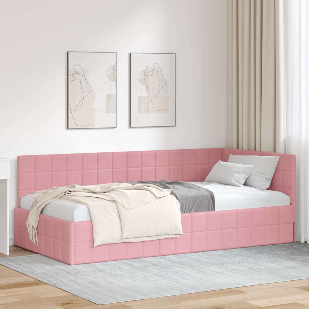 vidaXL Κρεβάτι Γωνίας Ροζ 100 x 200 cm Βελούδο