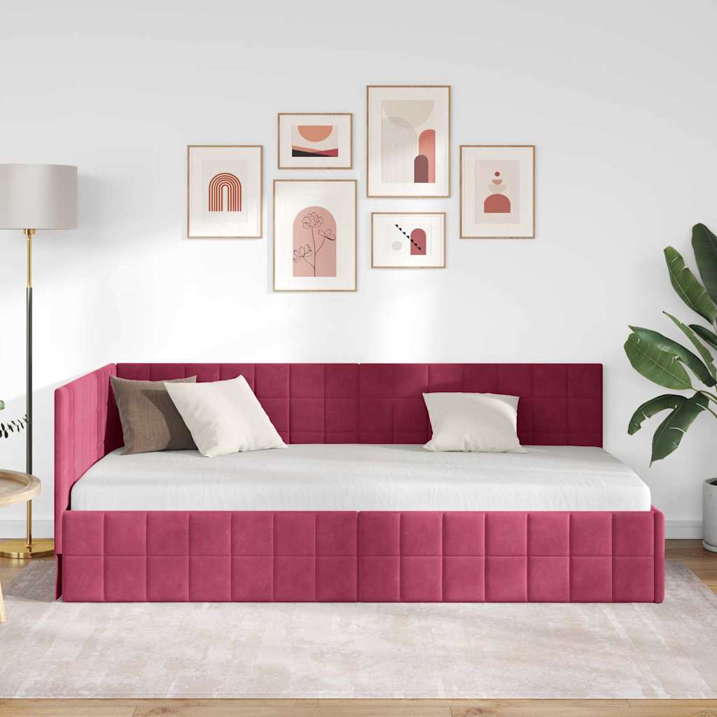 vidaXL Κρεβάτι Γωνίας Κόκκινο 100 x 200 cm Βελούδο