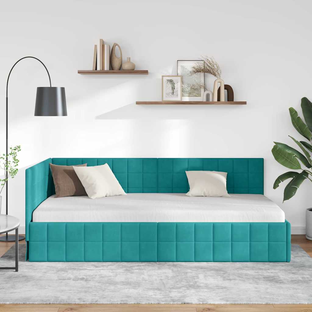 vidaXL Κρεβάτι Γωνίας Τιρκουάζ 100 x 200 cm Βελούδο