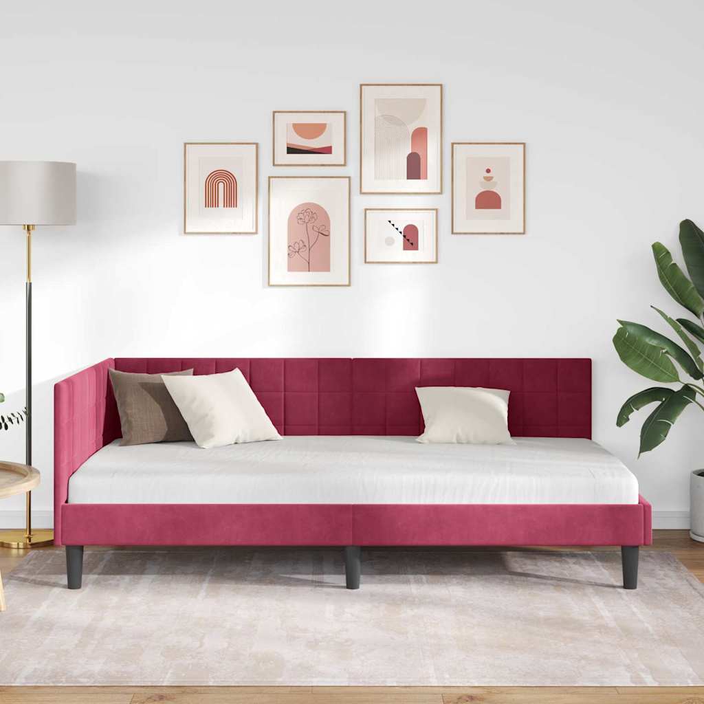 vidaXL Κρεβάτι Γωνίας Κόκκινο 90 x 190 cm Βελούδο