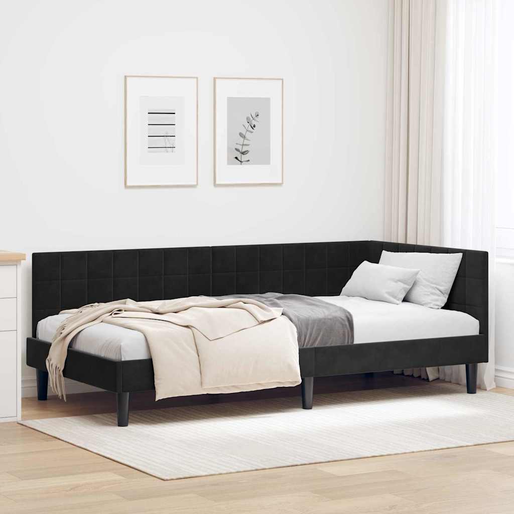 vidaXL Κρεβάτι Γωνίας Μαύρο 90 x 190 cm Βελούδο